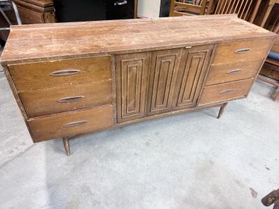 Mid-Century Modern Wooden Sideboard with 6 Drawers and Central Cabinet