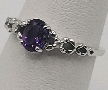Sterling Silver Ring with Amethyst and Diamond Accents, Serial K11E9