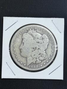 1888 Morgan Silver Dollar Coin, U.S. Mint, 90% Silver