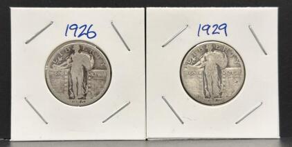 1926 & 1929 Standing Liberty Quarters, United States Mint, Silver Coins