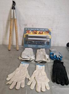 (1) Pair Of Limb Loppers, (1) 2-Pack Of 14" Linkable Lights & (6) Assorted Pairs Of Gloves