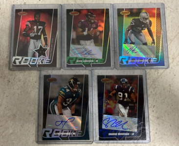 (5) Signed NFL AFC Divison Collectible Cards Including Cleveland Brown 2005 Braylon Edwards WR, Baltimore Ravens 2005 Derek Anderson QB, Oakland Raiders 2005 Fabian Washington CB, & Much More
