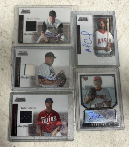 (3) Signed Bowman Sterling Cards With Pieces of Player Uniform (2) Signed Bowman Sterling Baseball Cards