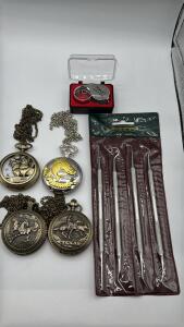 (4) Pocket Watches. (1) Hobby Pick Set , (1) Jewelers Loop