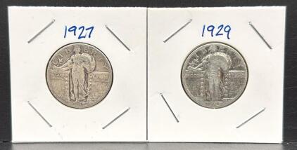 1927 & 1929 Standing Liberty Quarters, Silver Coins, U.S. Mint