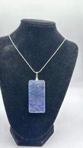 113.10ct. Natural PeachBlow Gray Fire Agate Pendant W/ Stamped 925 Silver Necklace