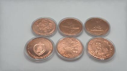 (6) 1oz. .999 Fine Copper Rounds