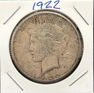 1922 Peace Dollar, United States, 90% Silver, No Mint Mark