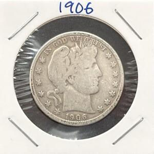 1906 Barber Half Dollar, 90% Silver, U.S. Mint