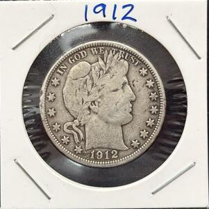 1912 Barber Half Dollar, United States, Silver, 30.6mm Diameter