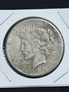 1922 Peace Dollar Coin, $1 Denomination, 90% Silver, US Mint