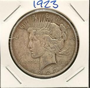 1923 United States Peace Dollar Coin, No Mint Mark, 90% Silver