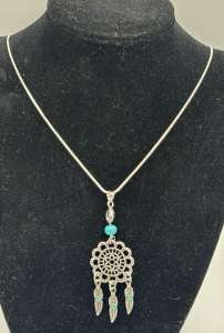 Turquoise Dream Catcher Pendant & .925 Silver Necklace