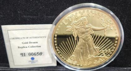 (1) Layered 24k Gold 110g 70mm 1933 Liberty Gold Eagle Replica