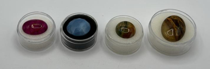 Assorted Gemstone&rsquo;s - (1) 13.35ct. Natural Peach Black Dragon Veins Agate Gemstone (1) 14.00ct. Natural Blue Opal Checker Cut Gemstone (1) 11.40ct. Natural Moss Agate Round Gemstone (1) 18.90ct. Fire Volcano Cherry Oval Quartz Gemstone