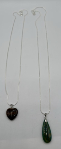 Gemstone Necklace&rsquo;s- (1) Green/Blue Dragon Veins Agate Teardrop Pendant & .925 Silver Necklace, (1) Tiger Eye Jasper Heart Shaped Gemstone Pendant & .925 Silver Necklace