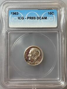 1963 Roosevelt Dime ICG PR69 DCAM