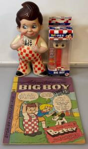 Big Boy Memorabilia, Including Big Boy Piggy Bank, A Pop! Pez Dispenser, And Vintage Comic Book