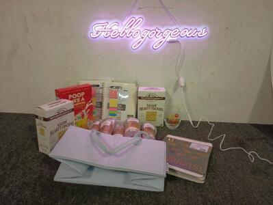 24" 'Hello Gorgeous' Neon Sign, Ephesus Towels, Blue Carry Bag, And More!