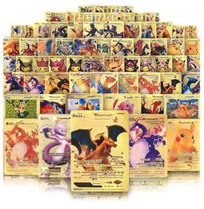 55 PCS Gold Cards Packs Vmax V EX GX Rare Golden Cards Deck Box Gold Foil Card for Fans/Kids/Collectors Gifts (No Duplicates)