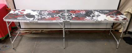 Portable, Adjustable Folding Beer Pong/Camping Table With a Custom Graphic Design. 27"x96"x24"
