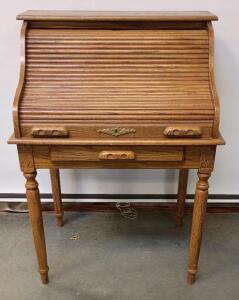 Vintage 17th Century Oak Roll-Top Desk 45"x32"x24: