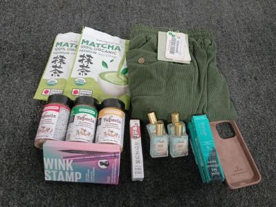 (2) YESNO Women Baggy Cropped Pants Corduroy Casual Elastic Waist, (2) 4oz Matcha 100% Organic Powder, Make Up,And More!