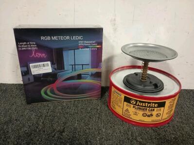 Justrite Plunger Can for Solvents, 1 Quart Capacity, 5.6" x 7.25" Steel Push-Down Solvent Dispenser Can, LED Light Strip