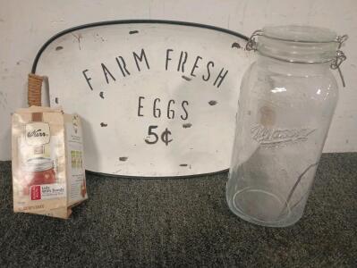 90oz Mason Jar With Locking Lid, Farm Themed Serving Platter, (12) Regular Mouth Canning Lids
