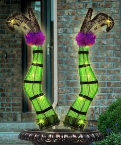 (4) Pcs Halloween Light Up Witch Legs Yard Decorations