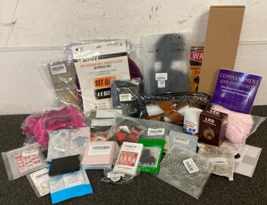ALL NEW!!! (4) Heat Resistant Multipurpose Silicone Microwave Mats, 24&rdquo; Towel Bar, Posture Corrector, Mens Sandals (Size Unknown), Tourniquets, Pink Yarn And More
