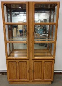 Oak China or Curio Cabinet. 72"x44"x15"