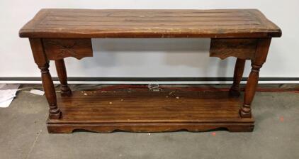 Gordon's Furniture Banded Walnut Rustic European Style 64" Sofa / Console Table with Wheat Motif 5719. 26"x64"x16"