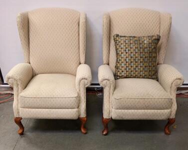 (2) La-Z-Boy Kimberly High Leg Reclining Chair, Featuring a Wing Back, Padded Rolled Arms, and Decorative Cabriole Wood Legs. 40"x31"x30"