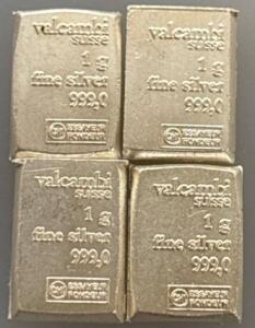 (4) Valcambi Suisse 1G 999.0 Fine Silver Bars
