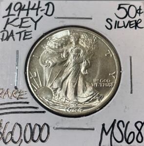 1944-D MS68 RARE KEY DATE WALKING LIBERTY .50c
