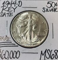 1944-D MS68 RARE KEY DATE WALKING LIBERTY .50c