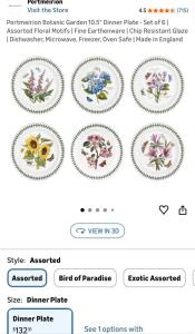 Portmeirion Botanic Garden 10.5" Dinner Plate - Set of 6 | Assorted Floral Motifs | Fine Earthenware | Chip Resistant Glaze | Dishwasher, Microwave, Freezer, Oven Safe | Made in England