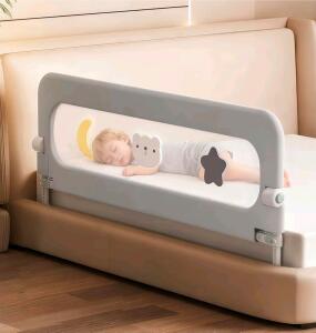 U Type Toddler Bed Rail Guard, Foldable Bed Rails, Adjustable (Grey Cartoon, 71inch)