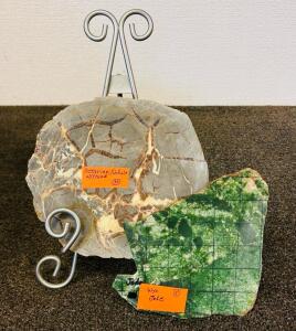 Septarian Nodule Slab Specimen and Wyoming Jade Specimen Slab with Stand (8"x7" and 6.5"x 6.75")