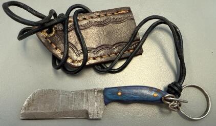 Handmade Mini Cleaver Pocket Knife/ Keychain W/ Mini Necklace Sheath