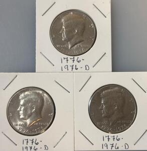 (3) Bicentennial John F. Kennedy Half Dollars 1776-1976D