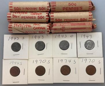 US Lincoln Cent Collection Lot: 1943 Steel Pennies & Copper Wheat Cents