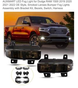 LED Fog Light for Dodge RAM 1500 2019 2020 2021 2022 OE Style, Smoked Lenses Bumper Fog Lights Assembly with Bracket Kit, Bezels, Switch, Harness