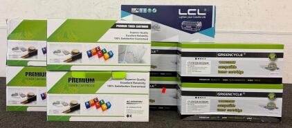 PRINTER SUPPLIES!! Including (4) Boxes Of Greencycle Compatible Toner Cartridges, (4) Boxes Of Premium Toner Cartridges, And (1) Box Of LCL Toner Cartridges