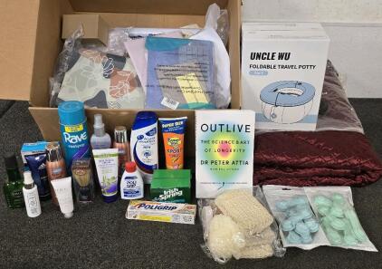 Health And Beauty Supplies, Foldable Travel Potty, Bedding Set, Assorted Personal Items