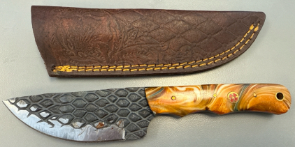 Handmade Hunting Knife With a Honeycomb Texture With Sheath