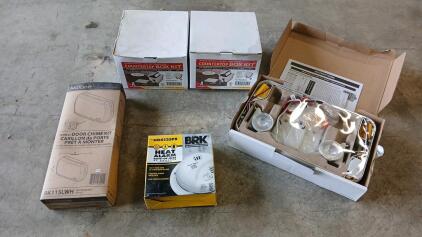 (2) Arlington Countertop Box Kit (1) BRK First Alert Heat Alarm (1) NuTone Door Chime Kit & More