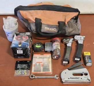 (3) Staple Guns, Ridgid Tool Bag, 250W Heat Lamp & More!
