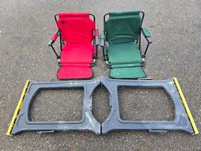 (2) Plastic Folding Sawhorses & (2) Folding Stadium Seats